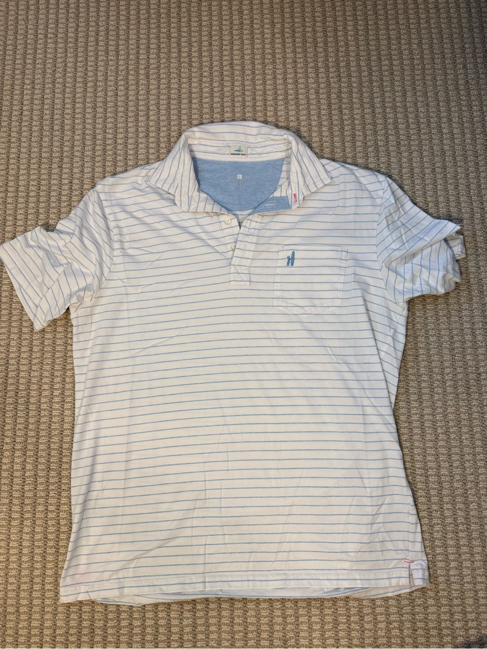 johnnie-O White Polo with Light Blue Pinstripes
